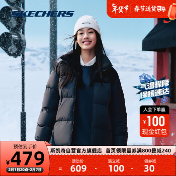 SKECHERS 斯凯奇 冬季羽绒服男女同款拼色立领保暖防寒短款外套