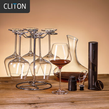 CLITON 水晶玻璃红酒杯高脚杯勃艮第杯10件套装6个葡萄酒杯醒酒器开瓶器