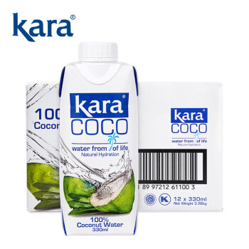 佳乐 KARA100%椰子水330ml*12瓶 富含电解质 快速补水进口果汁饮料0脂低卡