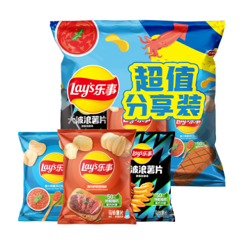 Lay's 乐事 薯片组合装 3口味 168g （意大利浓香红烩味+德克萨斯烧烤味+大波浪铁板鱿鱼味）