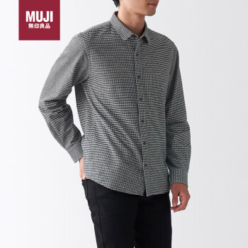 MUJI 無印良品 无印良品（MUJI）男女通用 法兰绒 开领衬衫 长袖休闲百搭衬衫 米白色格纹 L