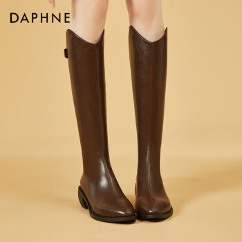 DAPHNE 达芙妮 长靴女英伦尖头高筒棕色牛仔靴骑士靴4622607045 棕色 38