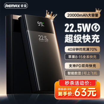 移动端、京东百亿补贴：REMAX 睿量 RPP-561 自带线移动电源 20000mAh 22.5W