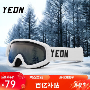 YEON 儿童滑雪镜双层镜片大视野框架柔软高清防雾 RYAN-YEONB001 白框灰片3-9岁