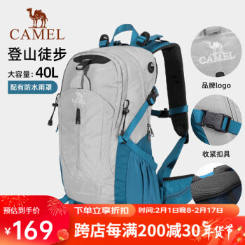 CAMEL 骆驼 登山包户外专业背包男女运动双肩包大容量轻便徒步 A1W3QJ111银灰