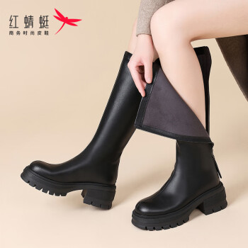 红蜻蜓 靴子女士长筒女靴骑士靴厚底增高显瘦气质法式瘦瘦靴 WTC433661B