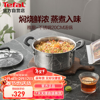 Tefal 特福 汤锅不锈钢煲汤煮粥一体锅燃气电磁炉通用-雅厨系列20cm