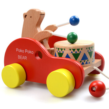 诗贝琪 宝宝拖拉学步玩具拉车儿童手拉绳拉线拉着走的玩具车男女孩推推乐 小熊敲鼓拉车