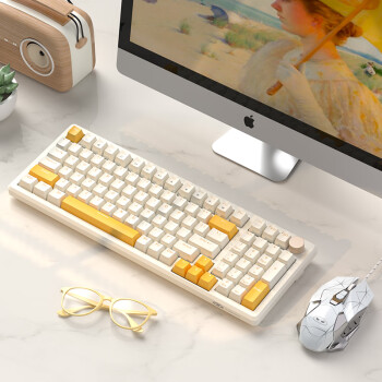 MageGee MK-STAR 98 有线拼装机械键盘鼠标套装 98键紧凑型机械键鼠套装 电脑电竞游戏机械键盘 白色 黄轴