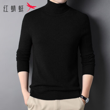 红蜻蜓 毛衣男秋冬时尚舒适纯色高领针织衫保暖修身打底毛线衫 黑色 M