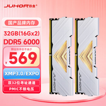 JUHOR 玖合 32GB(16Gx2)套装 DDR5 6000 台式机内存条 忆界系列白甲