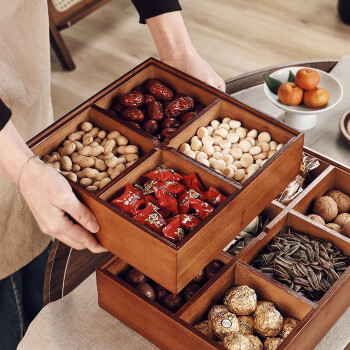 CRISTALGLASS 格娜斯 干果盘坚果盒零食收纳客厅家用新年瓜子糖果实木摆放盘 6格果盒