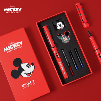 Disney 迪士尼 钢笔礼盒 年货礼盒钢笔小学生文具套装练字书法用墨水笔儿童生日礼物男女 米奇红色E0306M