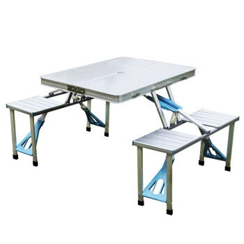 KINGRUNNING 鲸伦 折叠桌XQ-1622  蓝色  铝合金连体折叠桌椅套装 便携桌椅 户外野餐便携式