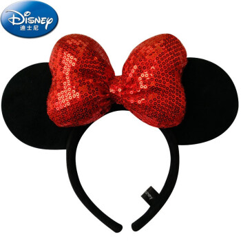 Disney 迪士尼 毛绒玩具发箍正版发饰卡通头饰米奇老鼠饰品 红色亮片