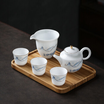 苏氏陶瓷 SUSHI CERAMICS）旅行茶具套装手绘山影快客杯户外便捷茶具带茶盘茶托礼盒装