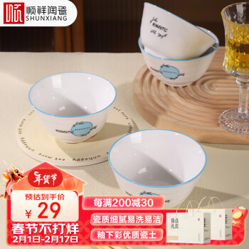 顺祥陶瓷 碗餐具家用中式碗筷礼盒套装微波炉洗碗机适用8头麦咖登B