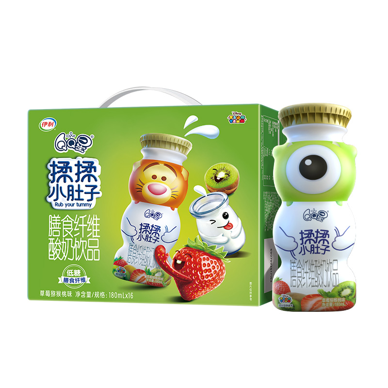 yili 伊利 QQ星伊利揉揉小肚子乳酸菌180ml*16盒/箱草莓猕猴桃味酸奶 礼盒装 29.36元