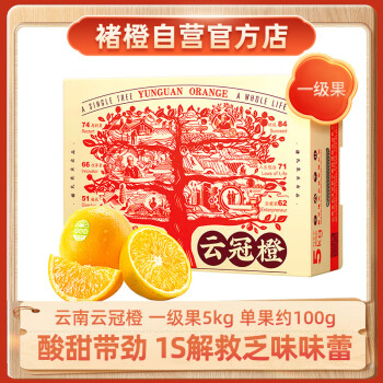 CHU’S AGRICULTURE 褚氏农业 云冠橙 一级 单果100g 5kg 礼盒装