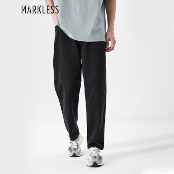Markless 春季全棉宽松休闲裤牛仔布男士直筒长裤 CLB4801M 黑灰色 M
