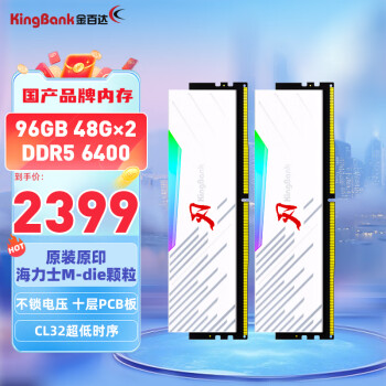 KINGBANK 金百达 96GB(48GBX2)套装 DDR5 6400 台式机内存条海力士M-die颗粒RGB灯条刃系列 C32