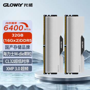 GLOWAY 光威 32GB(16GBx2)套装 DDR5 6400 台式机内存条 龙武系列 海力士M-die颗粒 CL32