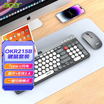 移动端：acer 宏碁 OKR215 2.4G蓝牙 双模无线键鼠套装 黑灰色