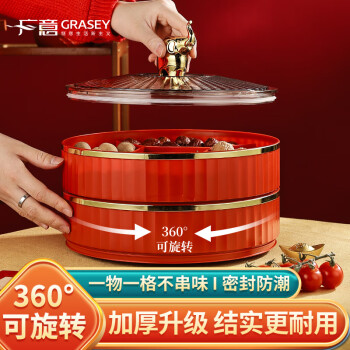 GRASEY 广意 新年果盘水果盘零食盘糖果盒客厅坚果收纳盒 双层红色GY7221