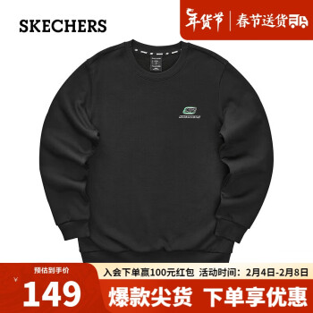 SKECHERS 斯凯奇 男女同款时尚舒适加绒圆领多色卫衣L323U123 碳黑/0018 L