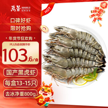 万景 特大黑虎虾 13-15只 800g