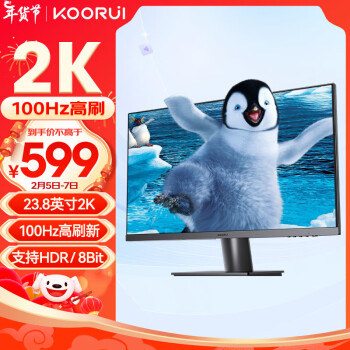 KOORUI 科睿 23.8英寸 2K IPS显示屏 100Hz电子书模式 低蓝光不闪屏广色域