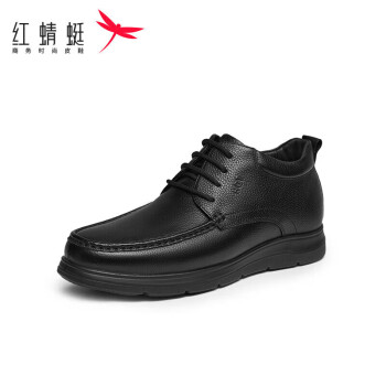 红蜻蜓 23冬季皮鞋男棉鞋商务休闲中老年爸爸鞋 WTD43333黑色系带39