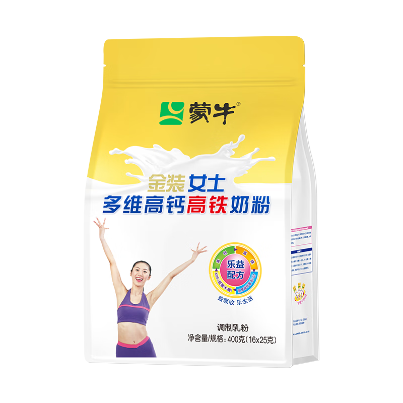 概率券：蒙牛 金装女士多维高钙高铁奶粉 400g 成人奶粉 21.96元（plus包邮）