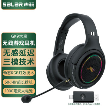 SALAR 声籁 GK9 无线头戴式降噪游戏耳机蓝牙电竞耳麦电脑USB耳机麦克风 Typec适用ipad平板华为游戏吃鸡低延迟