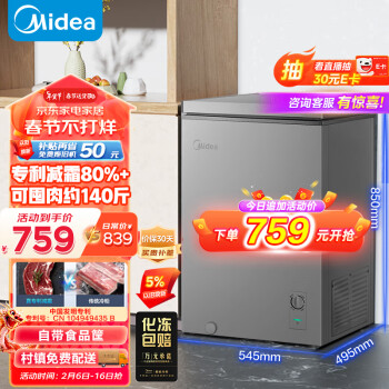 Midea 美的 100升 低霜家用囤货小冷柜 冷藏冷冻转换冰柜
