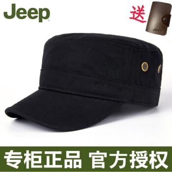 Jeep 吉普 平頂帽子男士刺繡鴨舌帽平頂帽子男士戶(hù)外休閑太陽(yáng)帽 黑色