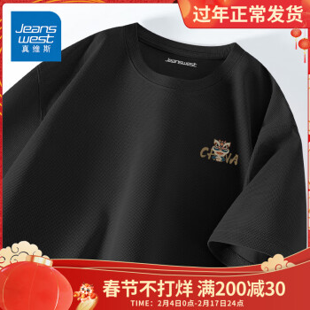 JEANSWEST 真维斯 青少年t恤短袖男夏季230g重磅宽松半袖华夫格国潮体恤衫