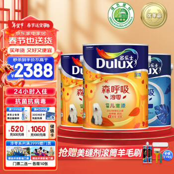 Donless 多乐士 Dulux）森呼吸淳零无添加竹炭全效儿童漆内墙乳胶漆油漆墙漆A8206套装15L