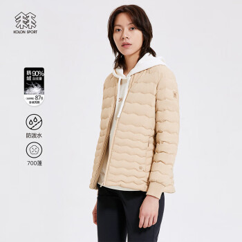 KOLON SPORT KOLONSPORT可隆羽绒衣女户外大鹅绒保暖夹克防泼水中长轻量羽绒服 米黄BE 170/L