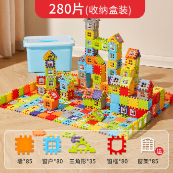 卡尔贝比 儿童搭房子积木拼装玩具男孩启智大颗粒墙窗模型拼图3-6岁280片
