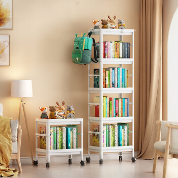 ANERYA 安尔雅 移动书架带轮子简易家用卧室书本收纳置物架 5层 5层暖白-可移动