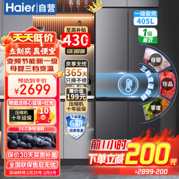 Haier 海尔 BCD-405WLHTDEDS9U1 风冷十字对开门冰箱 405L 星蕴银