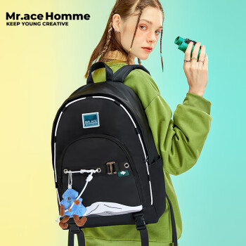 Mr.ace Homme 户外系列 原创小众双肩包女大学生书包大容量电脑包2539B高街黑