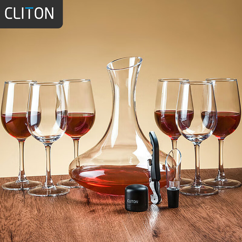 CLITON 红酒杯套装高脚杯分酒器10件酒具套装 家用葡萄酒杯玻璃醒酒器H款 36.88元