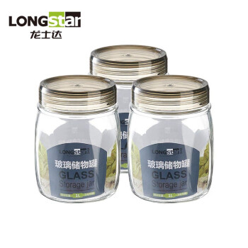 LONGSTAR 龙士达 玻璃瓶密封罐 1L 3只装 储物罐泡酒瓶泡菜瓶杂粮茶叶干果零食瓶