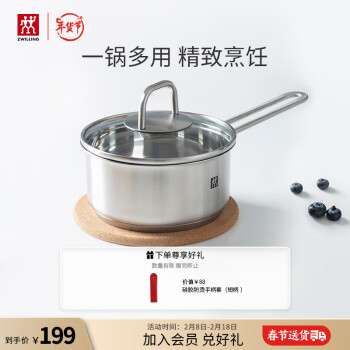 ZWILLING 双立人 奶锅汤锅不锈钢无涂层宝宝辅食锅泡面锅一人小煮锅Nova plus16cm