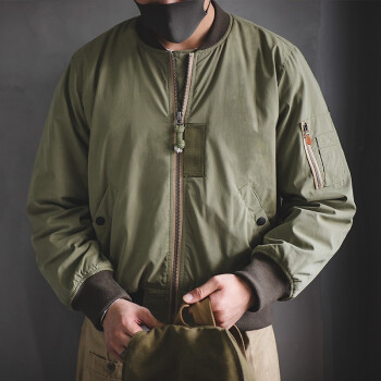 移动端：MADEN 马登 工装 美式复古MA-1飞行夹克加厚保暖棉服阿美咔叽棒球服外套男 浅绿色 L