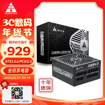 金河田 额定1250W白金认证 黑色 ATX3.0电脑电源 全日系电容/PCIE5.0/支持4090显卡/JD版