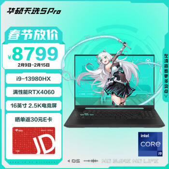 ASUS 华硕 天选5 Pro 十三代酷睿版 16英寸 游戏本 日蚀灰（酷睿i9-13980HX、RTX 4060 8G、16GB、1TB）