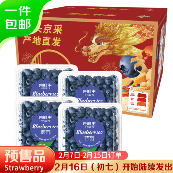 Mr.Seafood 京鲜生 云南蓝莓 4盒礼盒装 约125g/盒 新鲜水果礼盒 源头直发 包邮